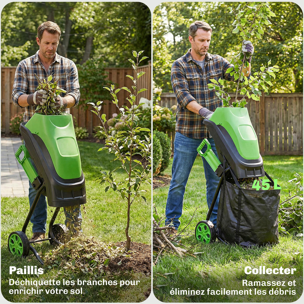 HÄCKSLER DE-13869 2500 W mit 45 L Sammelsack Grün - Grün, Kunststoff (34/96/44cm) - ComfortXL