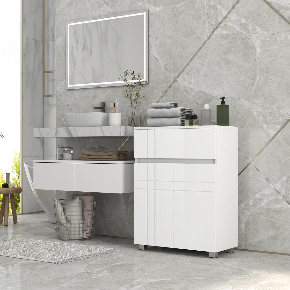 BADSCHRANK Weiß 60/30/80 cm - Weiß, Holzwerkstoff (60/80/30cm) - PANGIVO