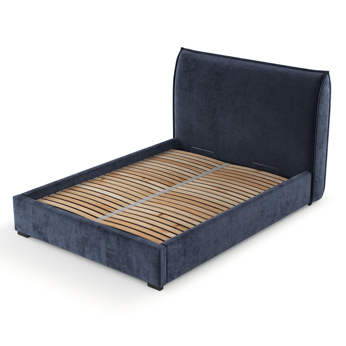 POLSTERBETT Como Marineblau 160/200 cm im Chenille-Stoff - Schwarz/Naturfarben, Holz/Holzwerkstoff (160/200cm) - Maison de Reve