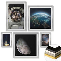 WANDBILDER 5er Set - 50x50 cm & 20x30 cm & 40x60 cm Silberner Rahmen - Weltraum Erde Rakete Galaxie - Silberfarben, Kunststoff (40/60cm) - ArtPrintCave