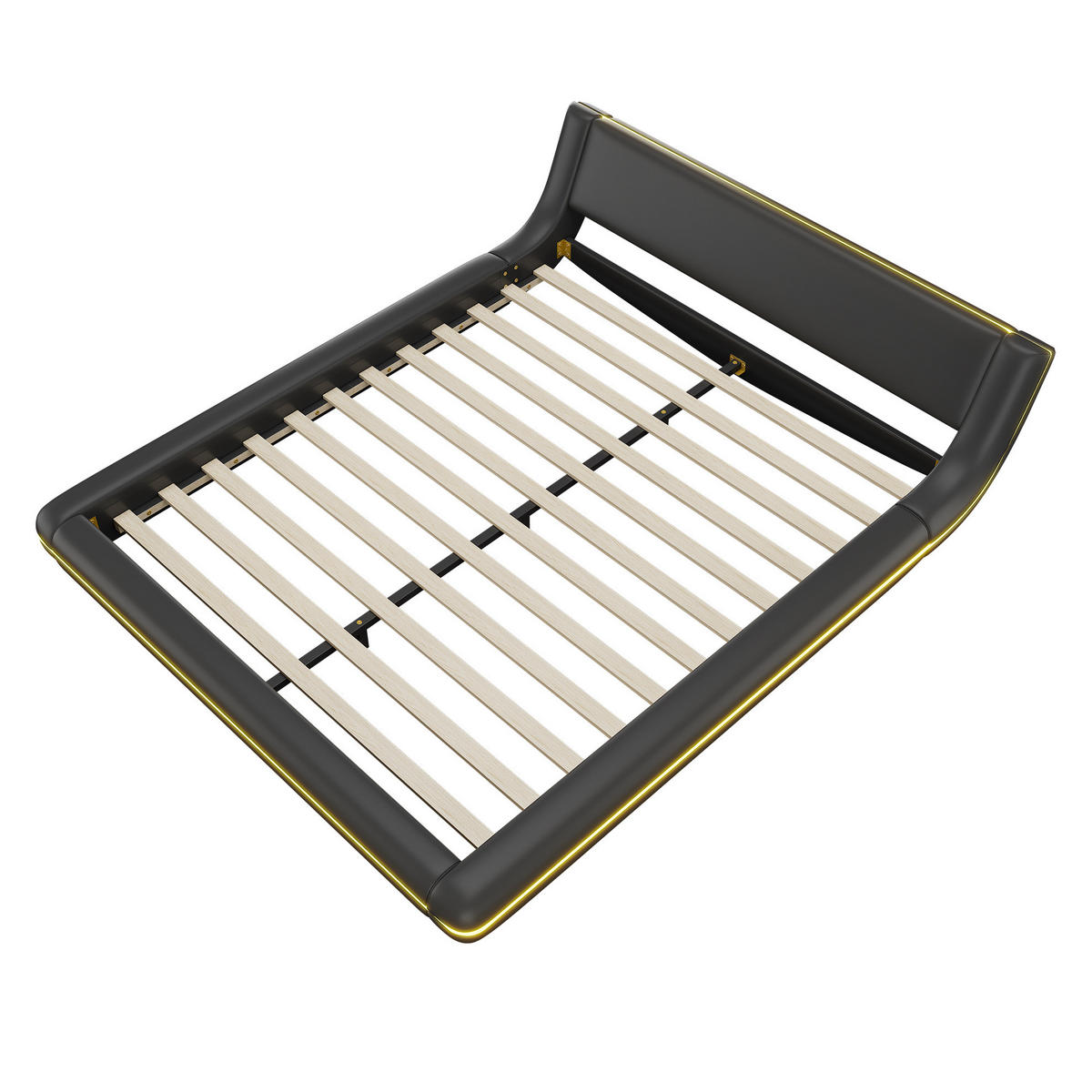 BETT aus PU und MDF 160x200 cm Schwarz mit LED-Beleuchtung, App-Steuerung und pflegeleichter Oberfläche - Schwarz, Kunststoff (160/200cm) - Modfu