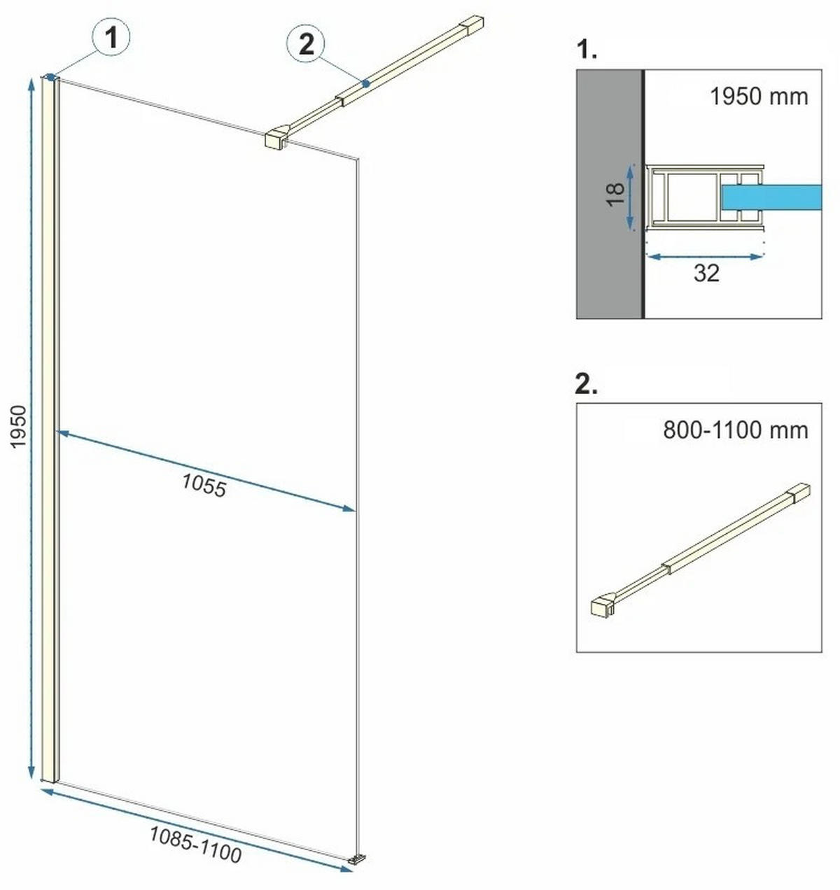 DUSCHWAND Rea Aero Gold N 110 Walk In + Evo - Goldfarben, Glas (110/195cm) - REA