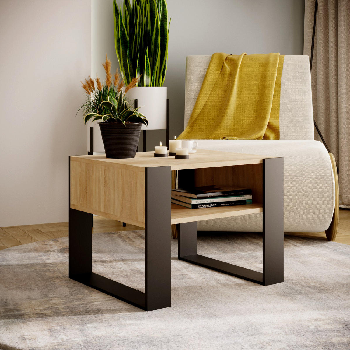 COUCHTISCH KARO 65 - Eichefarben/Schwarz, Holz (53.6/65/45cm) - Mat-Haus