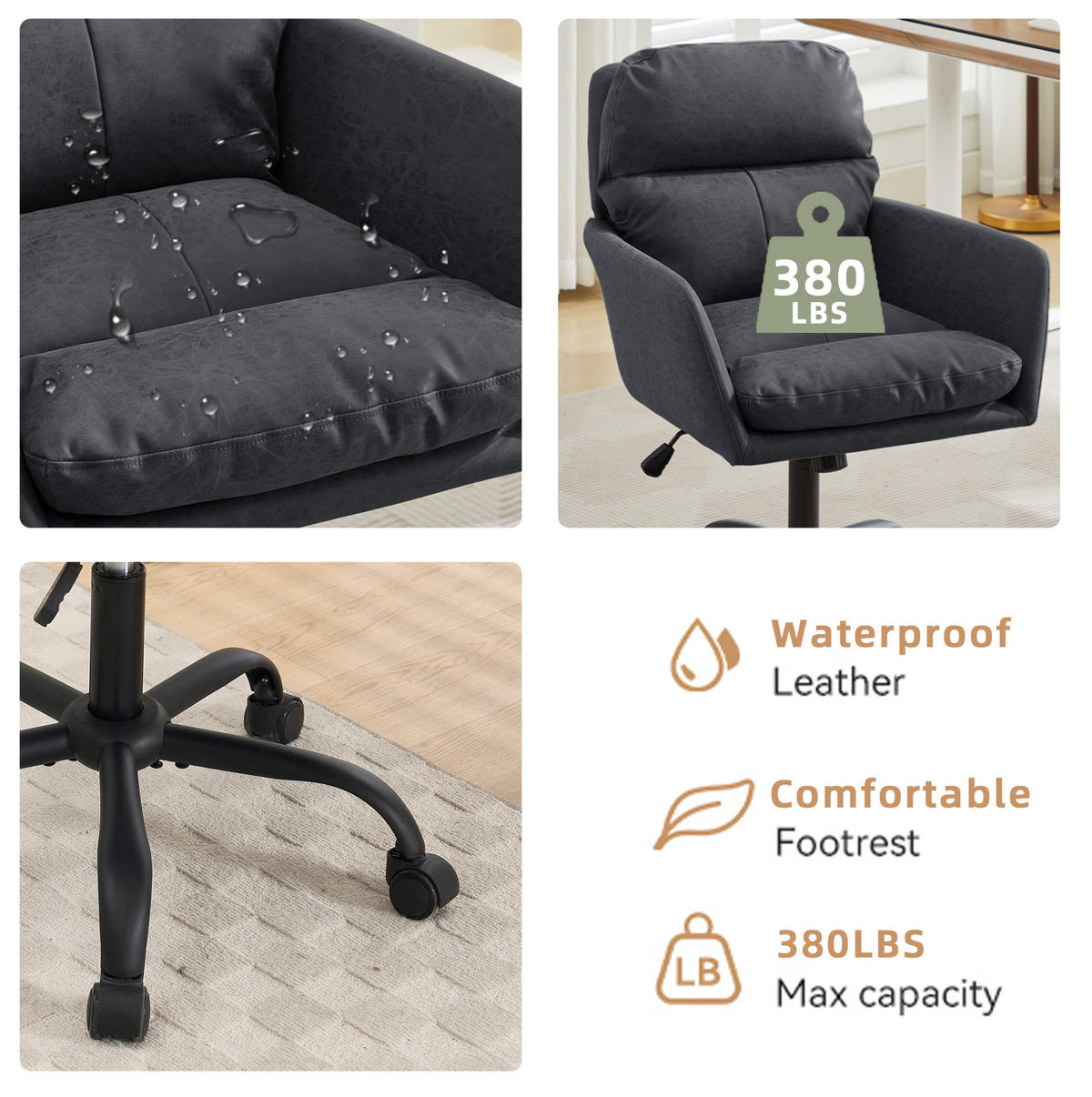 BÜROSTUHL höhenverstellbar PU Black - Schwarz, Kunststoff (60.5/102/71.58cm) - Meubliv