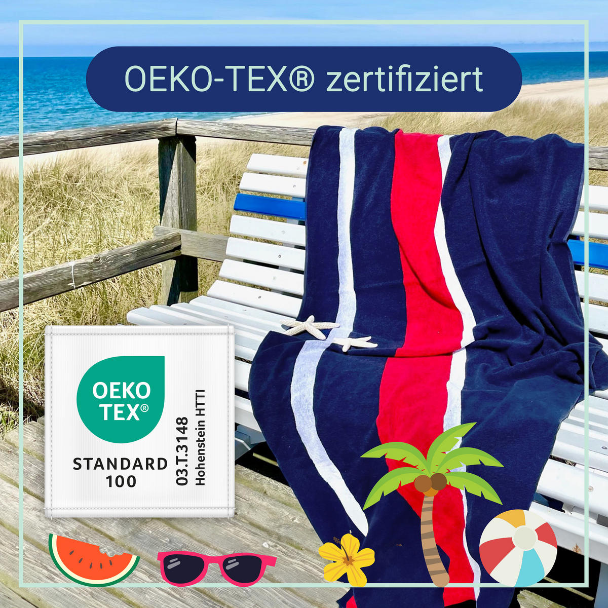 STRANDTUCH, 100x200 cm, 100% Baumwolle, bunt - Multicolor, Textil (100/200cm) - Zollner