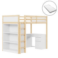 HOCHBETT 90/200 cm aus Holz mit Stauraum und Computertisch mit Matratze - Naturfarben, Holz (90/200cm) - OKWISH