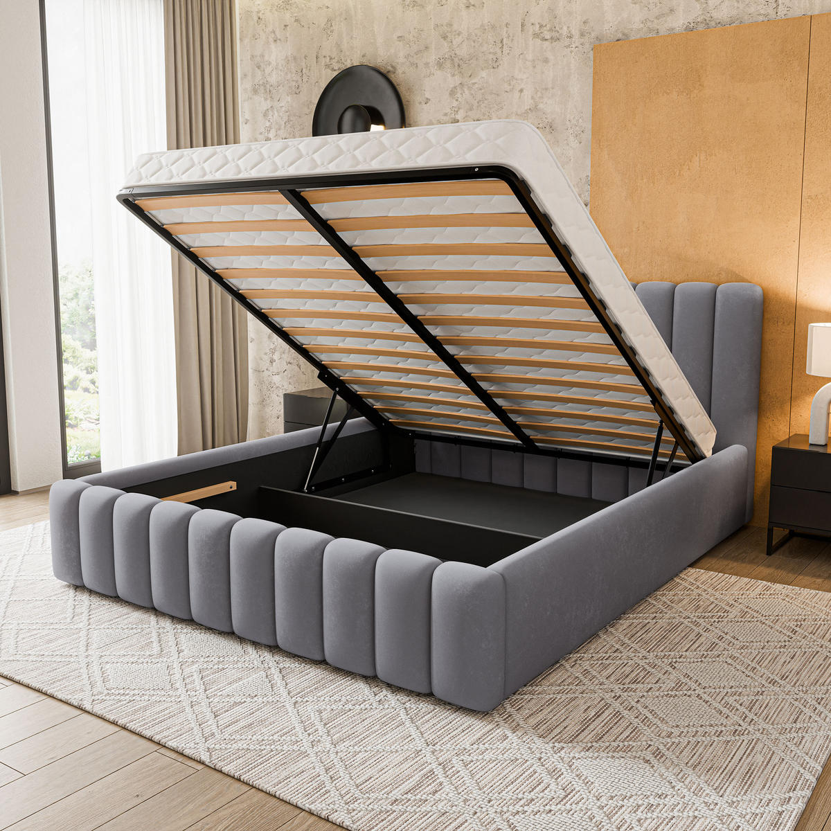ČALOUNĚNÁ Postel DINESE 120x200 cm Šedá - šedá, kompozitní dřevo/textil (120/200cm) - MASSENO