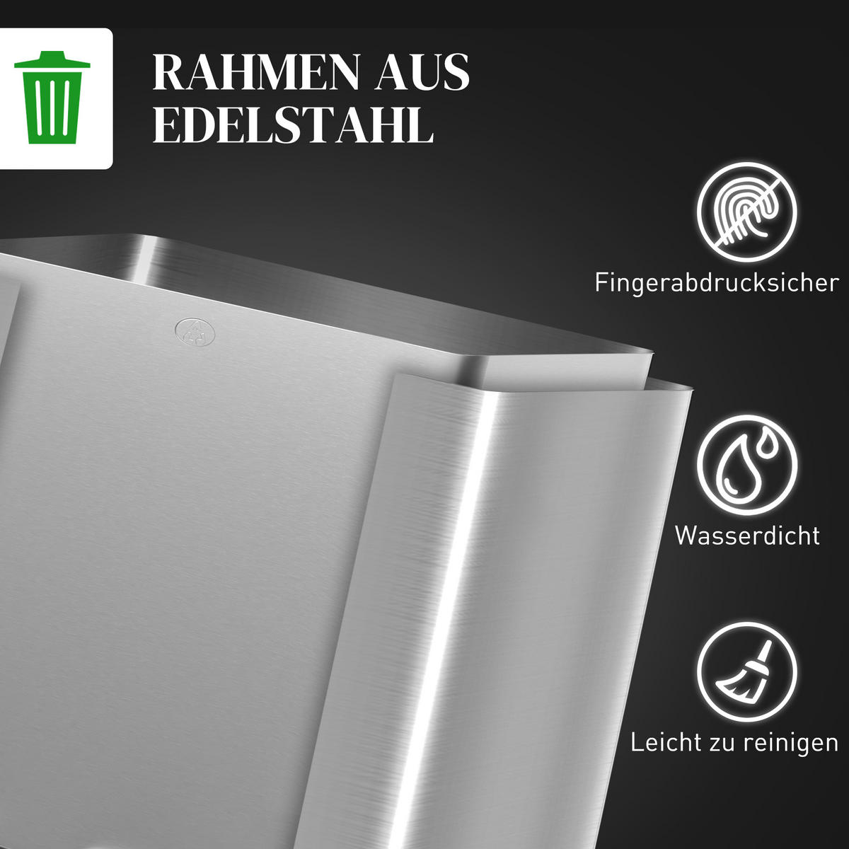 MÜLLEIMER Silberfarben 61.9/36.6/43.2 cm - Silberfarben, Metall (36.6/43.2/61.9cm) - HOMCOM