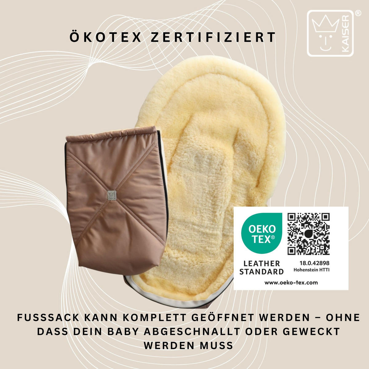 LAMMFELL-BABYSCHALENFUSSSACK Emmy, sand - Beige, Fell (37/10/80cm) - Kaiserbaby