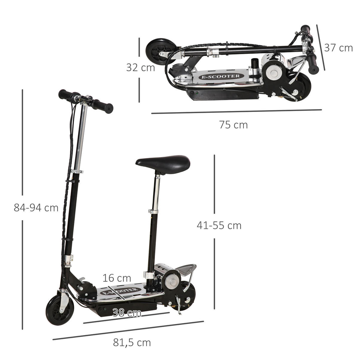ELEKTROTROLLER DE-16926 120 W klappbar Schwarz - Schwarz, Metall (81.5/38/94cm) - ComfortXL