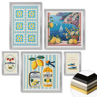 WANDBILDER 5er Set - 50x50 cm & 20x30 cm & 40x60 cm Silberner Rahmen - Illustrationen der mediterranen Küche - Silberfarben, Kunststoff (40/60cm) - ArtPrintCave