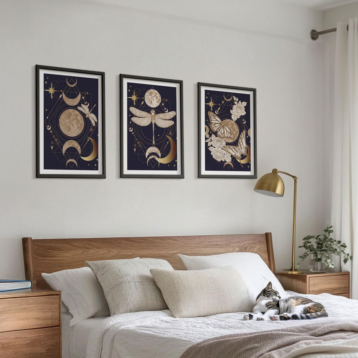 WANDBILDER 3er-Set - 40x60 cm Schwarzer Rahmen - Naturmotive Mondblumen - Schwarz, Kunststoff (40/60cm) - ArtPrintCave