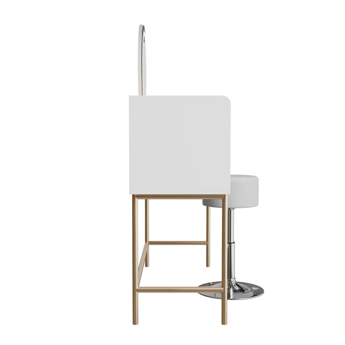 SCHMINKTISCH Samira weiß/gold mit Touch-LED-Spiegel und Hocker Tonia - Weiß, Holz (115/137/40cm) - Juskys