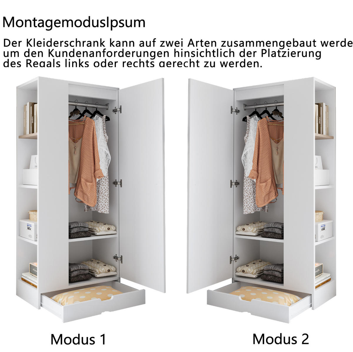 KLEIDERSCHRANK 70/40/170 cm aus Holz mit Einlegeböden, Weiß - Weiß, Holz (40/170/70cm) - OKMYHOME