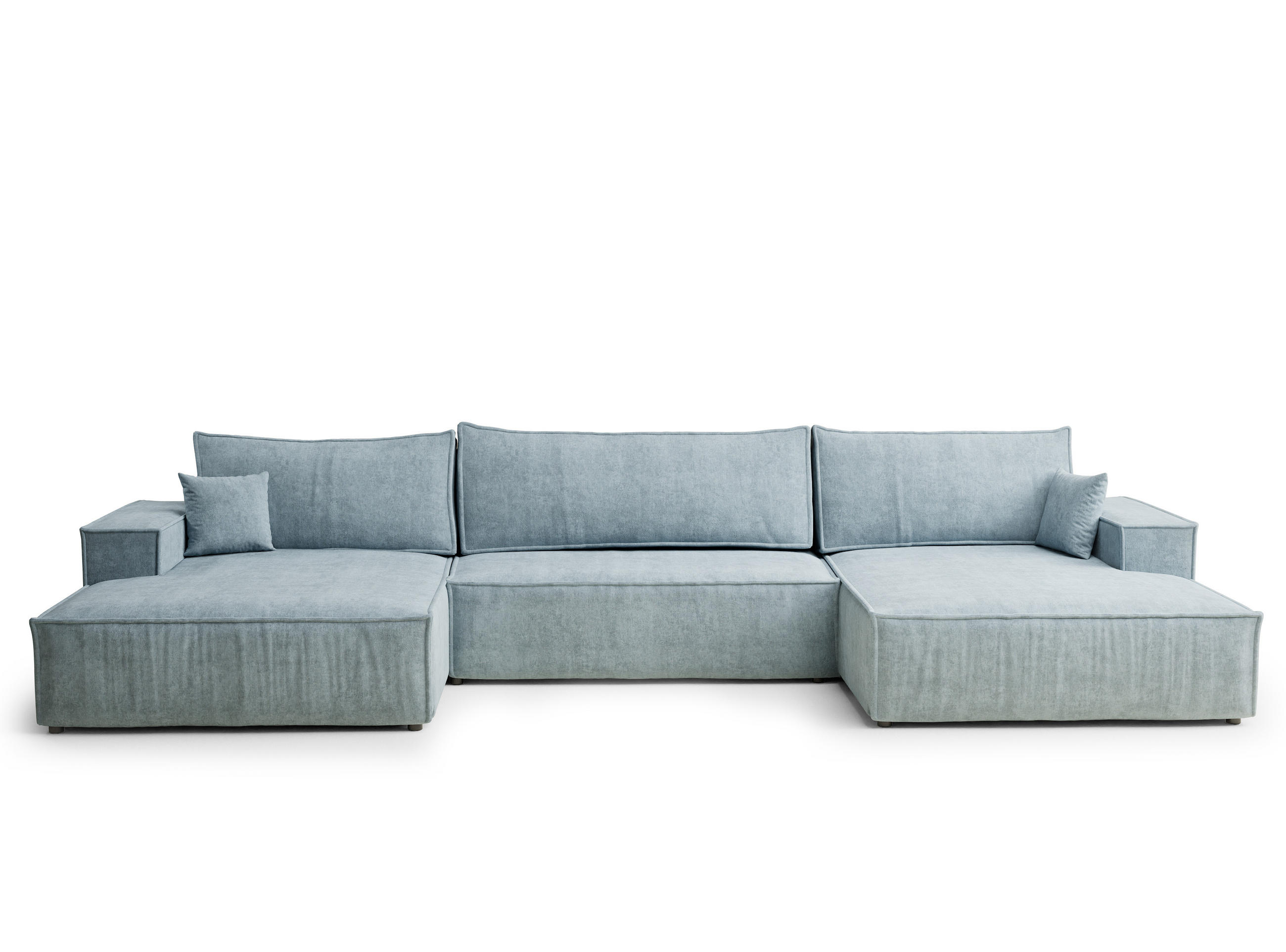 WOHNLANDSCHAFT Kyoto Hellblau Webstoff - Schwarz/Hellblau, Holz/Holzwerkstoff (398/70/148cm) - Maison de Reve