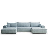 WOHNLANDSCHAFT Kyoto Hellblau Webstoff - Schwarz/Hellblau, Holz/Holzwerkstoff (398/70/148cm) - Maison de Reve