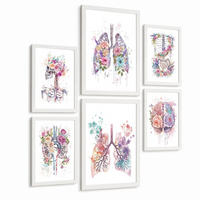POSTER Set aus 6 Anatomie Mensch Florale Aquarell Drucke und mit Gehirn Lungen Skelett Nieren und Organen Botanische Größe Weißer Rahmen A3 & A4 - Weiß, Papier (29.7/42/3cm) - Nacnic