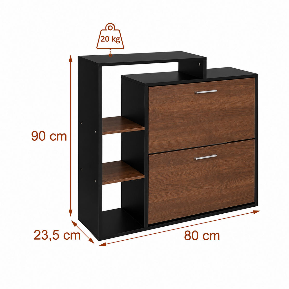 BOTNÍK Čierna industriálna 2 klapky - čierna/tmavohnedá, kompozitné drevo/plast (80/90/23.5cm) - Relaxdays