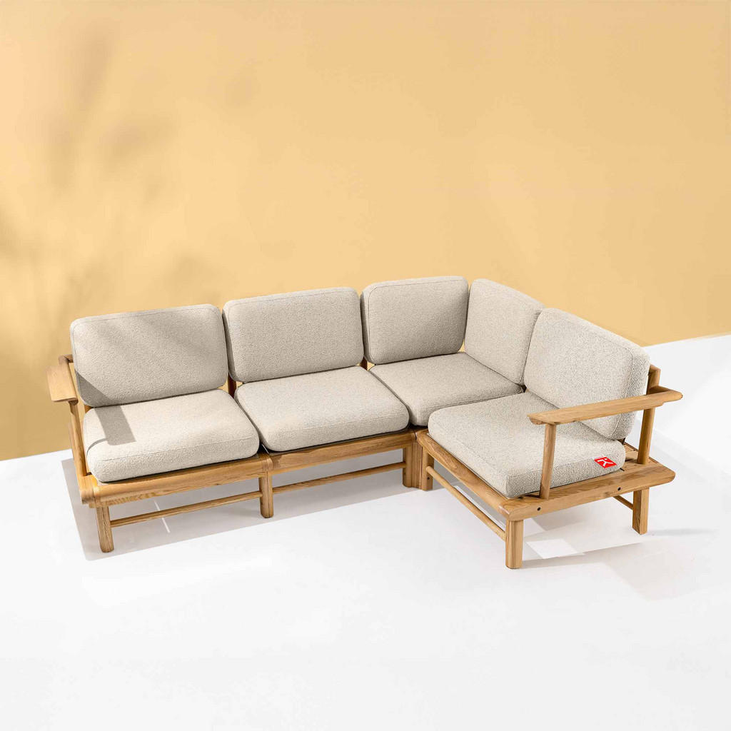 Thumbnail - Konsimo® Loungesofa, Creme, Holz, Textil, 230x74x160 cm, Loungemöbel, Gartensofas