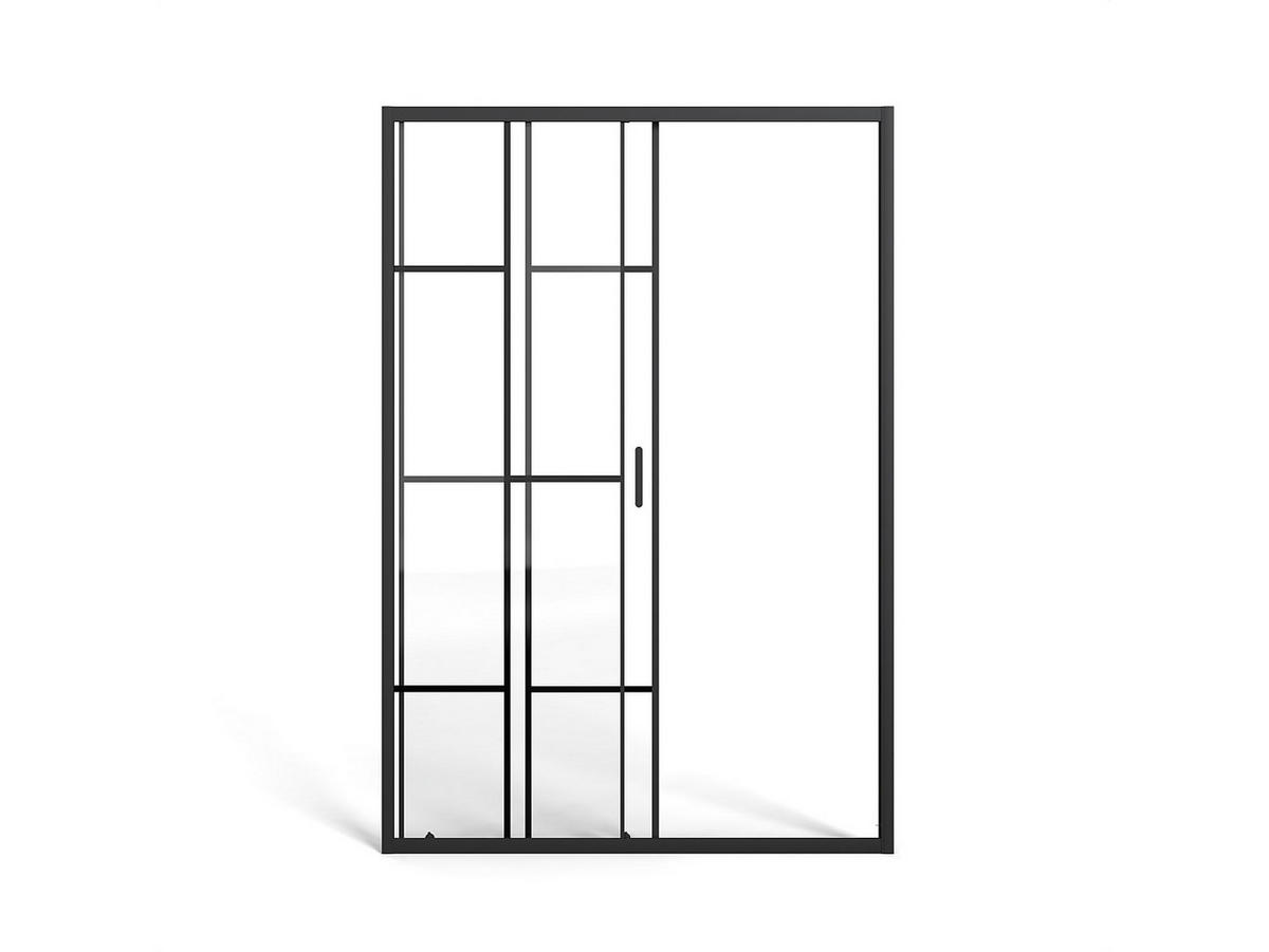 DUSCHTÜR Schiebetür - Metall matt Schwarz - Verrière-Style - Glas antikalk - 120 x 195 cm - SONIKRA - Schwarz, Metall (120/195cm) - Vente-Unique