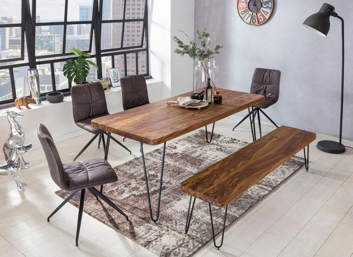 ESSTISCH Massivholz Metallbeine Rechteckig Landhausstil BAGLI, Dunkelbraun 80x200x76 cm - Schwarz/Braun, Holz/Metall (200/80/76cm) - KADIMA DESIGN