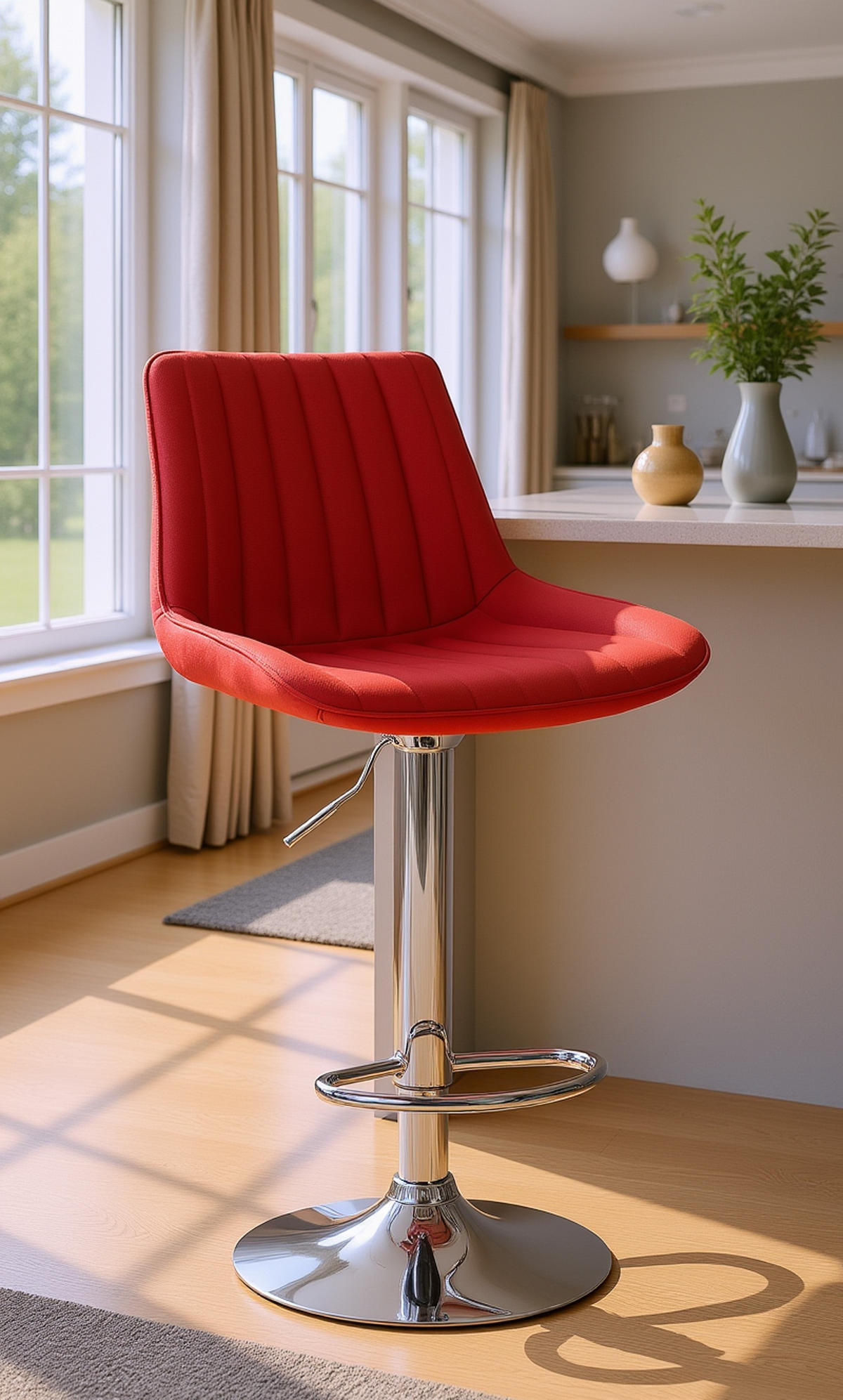 BARHOCKER 2er Set Tolor Stoff chrom rot - Chromfarben/Rot, Textil/Metall (49.5/112/50cm) - TPFLiving