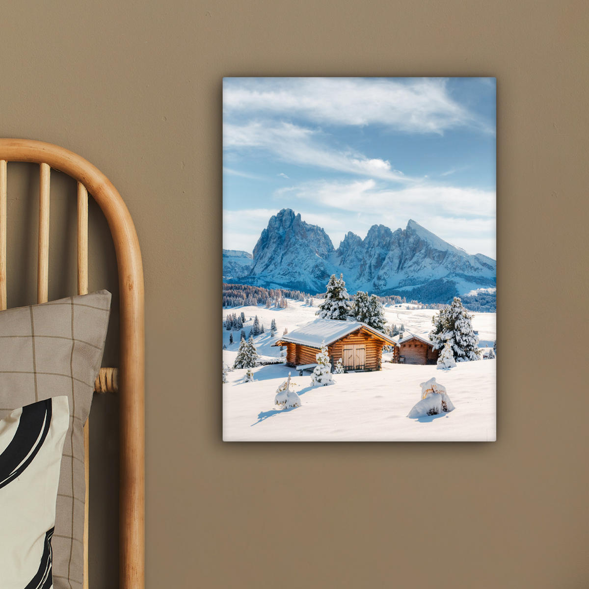 LEINWANDBILD Winter - Hütte - Berge - Aussicht - Schnee 30x40 cm - Eichefarben, Textil (30/40cm) - MuchoWow