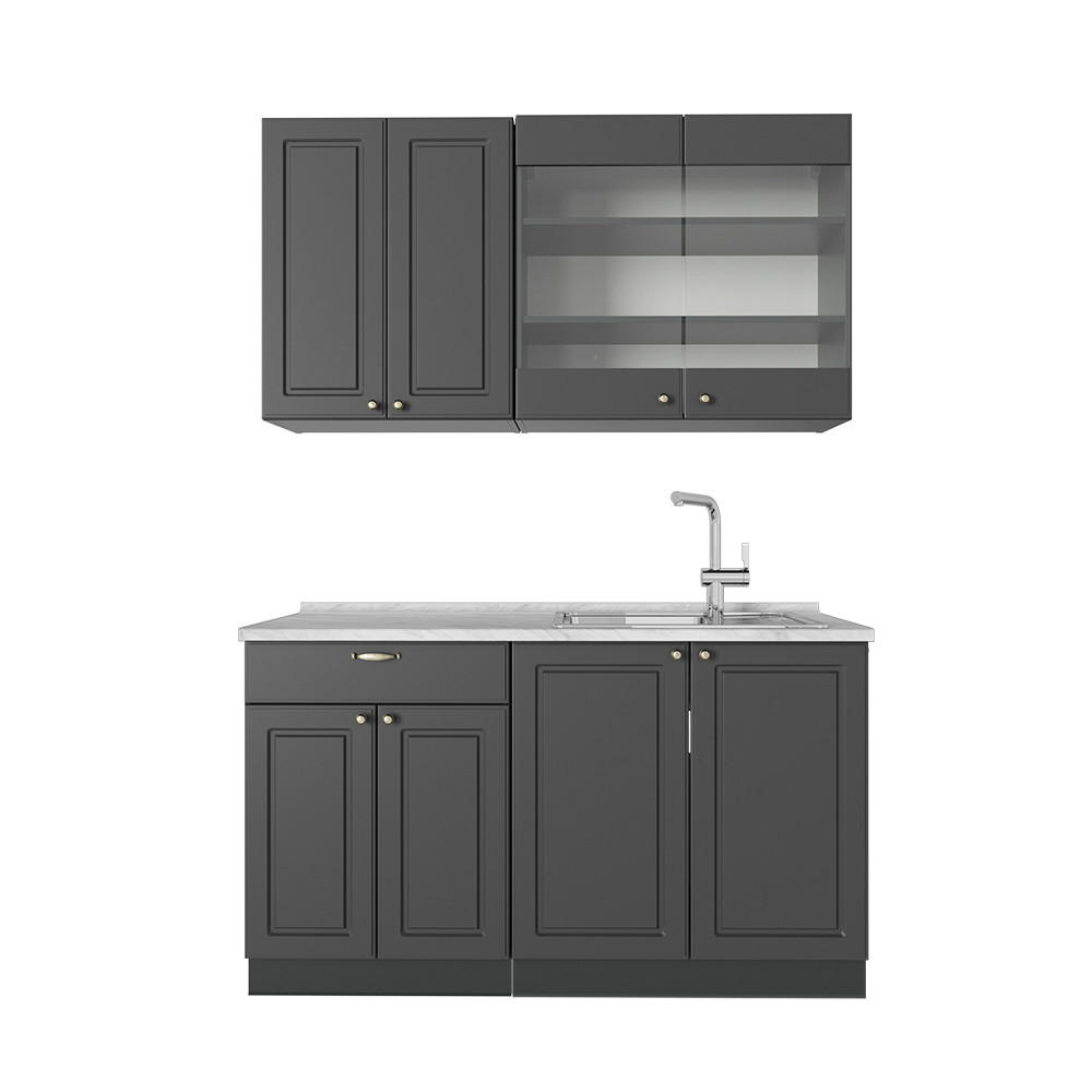 JEDNOTKOVÁ KUCHYNĚ Fame-Line Anthrazit-Gold Landhaus - antracitová, kompozitní dřevo (140/81.6/60cm) - Vicco