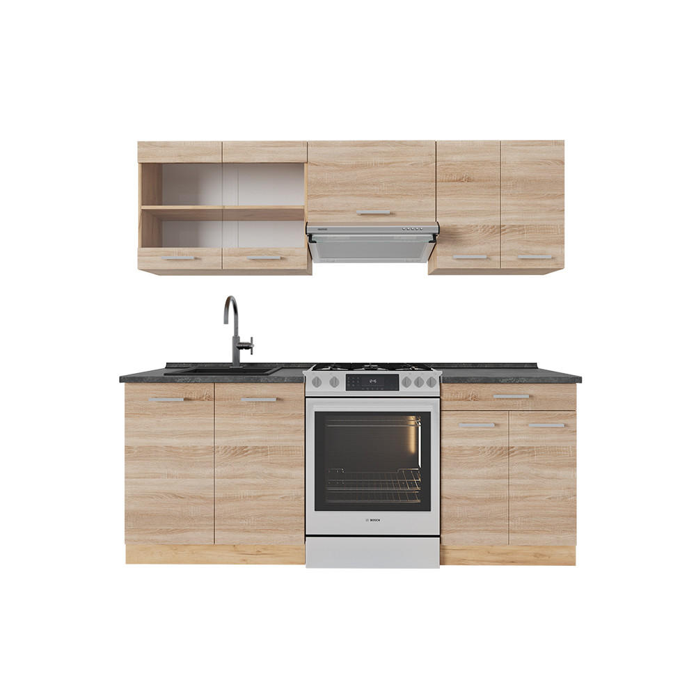 KÜCHENZEILE R-Line Sonoma/Goldkraft Eiche 200 cm , AP Anthrazit - Honigeiche/Sonoma Eiche, Holzwerkstoff (200/81.6/60cm) - Vicco