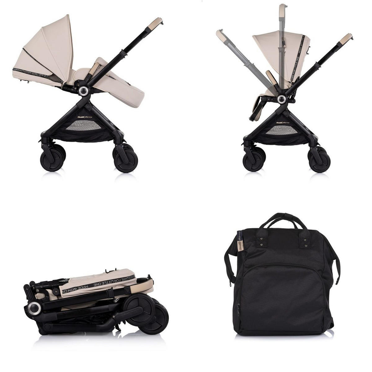 KINDERWAGEN Elite next GEN Tasche klappbar Fußsack Moskitonetz - Beige, Metall (69/49/112cm) - Chipolino