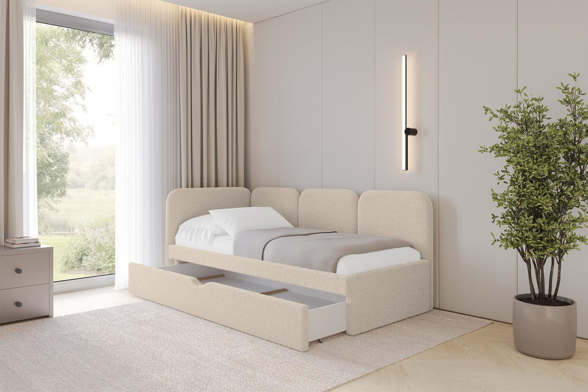 EINZELLBETT Jugendbett mit Bettkasten, Rechts - ALVY 80x200 Dunkelbeige - Taupe, Holzwerkstoff/Textil (80/200cm) - ALTDECOR