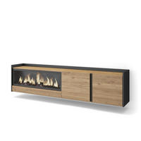 LOWBOARD, Eiche und Schwarz, 212/35/50cm, Kamin mit Feuereffekt XXL - Eichefarben, Holzwerkstoff (212/50/35cm) - Skraut Home