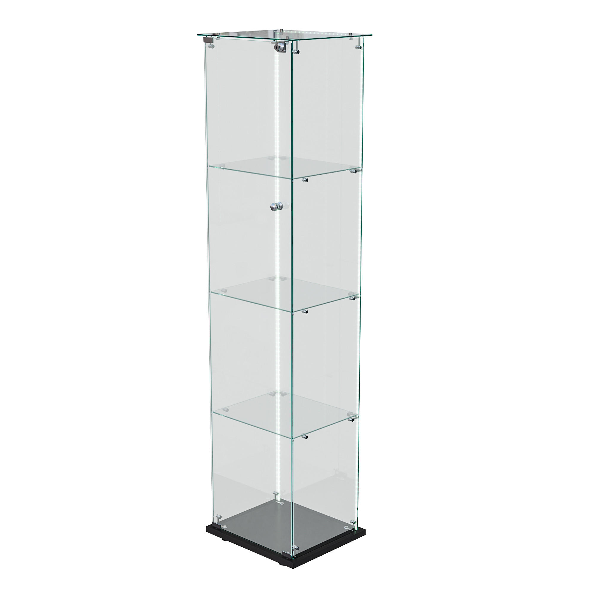 GLASVITRINE mit 4 Ablagen, LED-Lichtleiste, Doppeltüren, Schwarz - Schwarz, Glas (39.8/163/35cm) - BRILVERDE