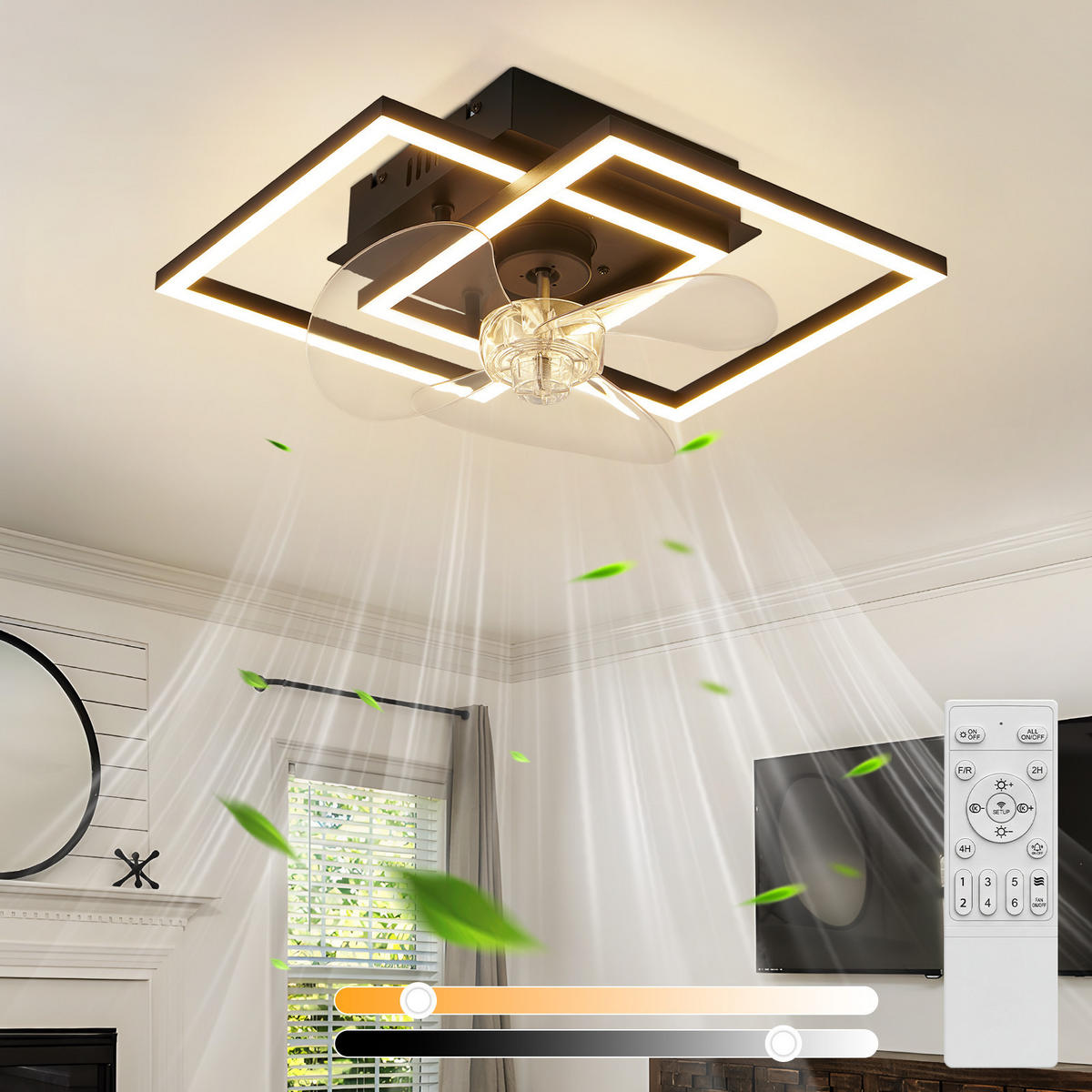 LED DECKENVENTILATOR Relven 34/34/15 cm - Schwarz, Kunststoff/Metall (34/34/15cm) - ZMH