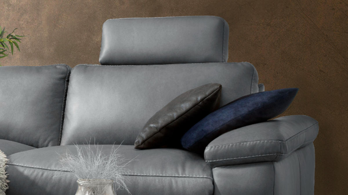 ECKSOFA MOTORISCH. RELAXFUNKTION LOLA Grau Leder - Schwarz/Grau, Leder (233/178cm) - KAWOLA