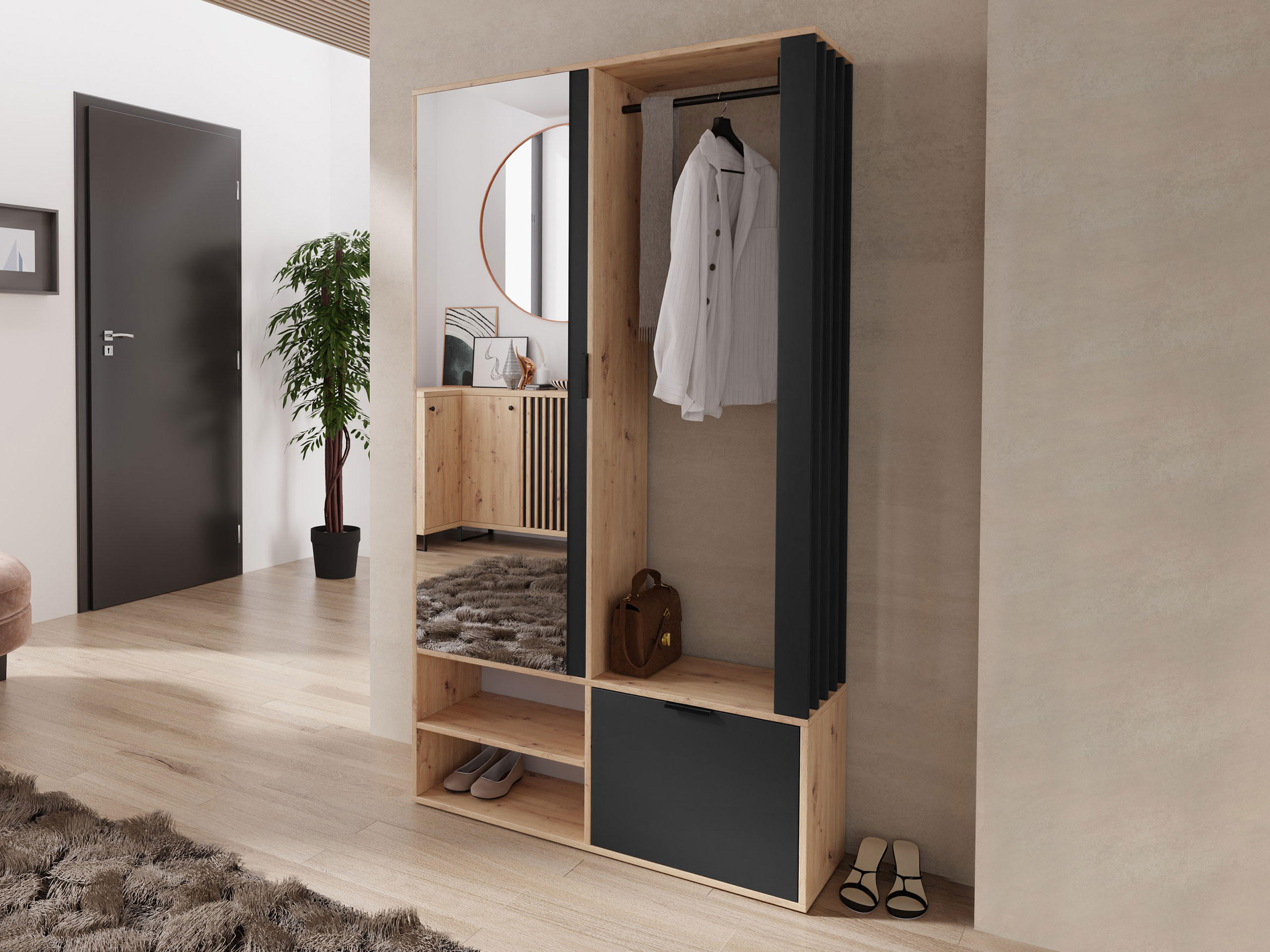 GARDEROBE Milo - Schwarz/Eiche Artisan, Holzwerkstoff/Kunststoff (100/190/33cm) - MIRJAN24