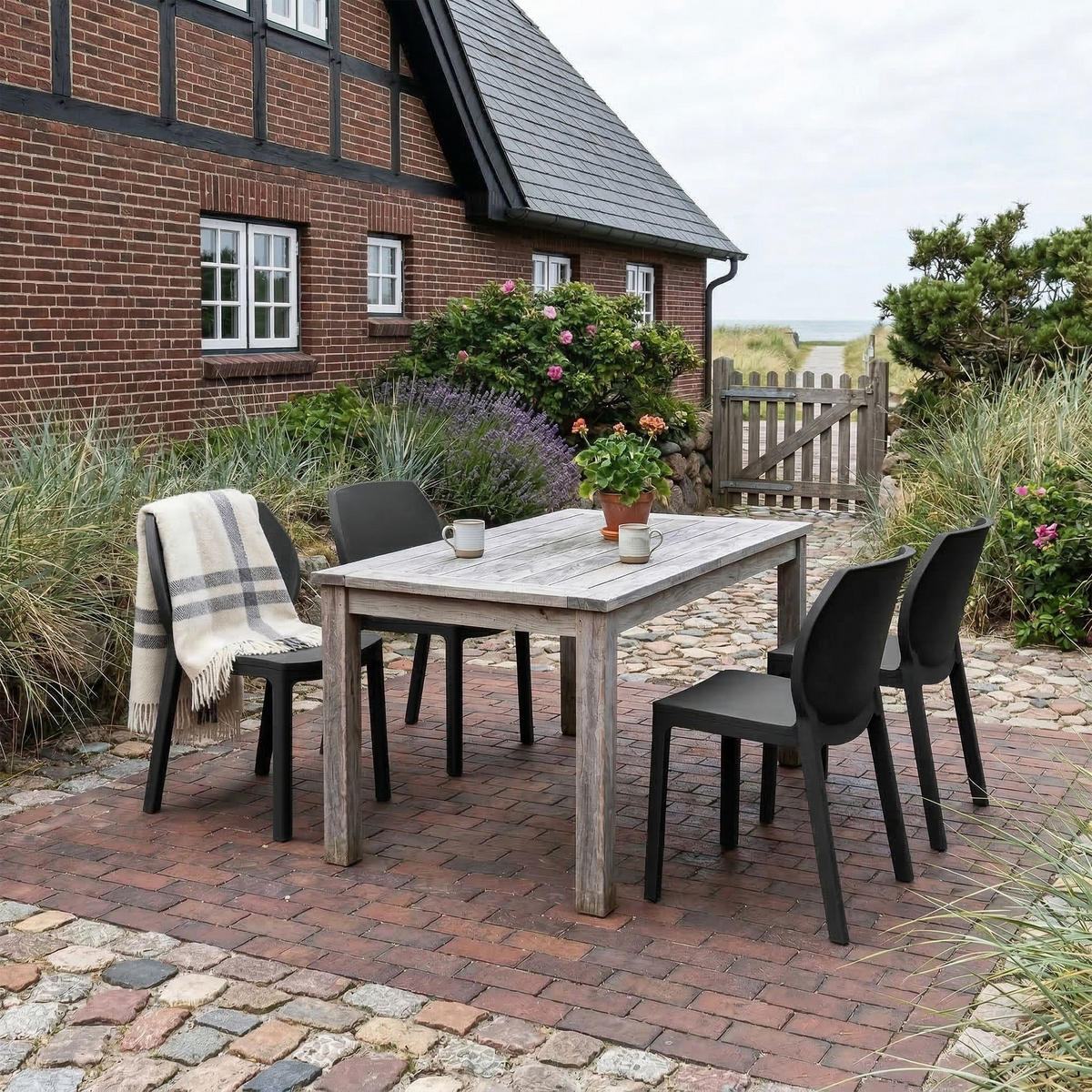 GARTENSTUHL 4er Set Kunststoff Schwarz - Schwarz, Kunststoff (58/80/59cm) - CLP