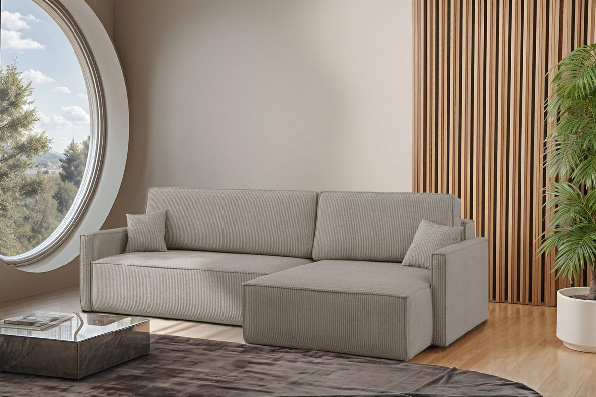 ECKSOFA Louis Scala - Hellgrau, Holzwerkstoff/Textil (250/142cm) - Fun Möbel