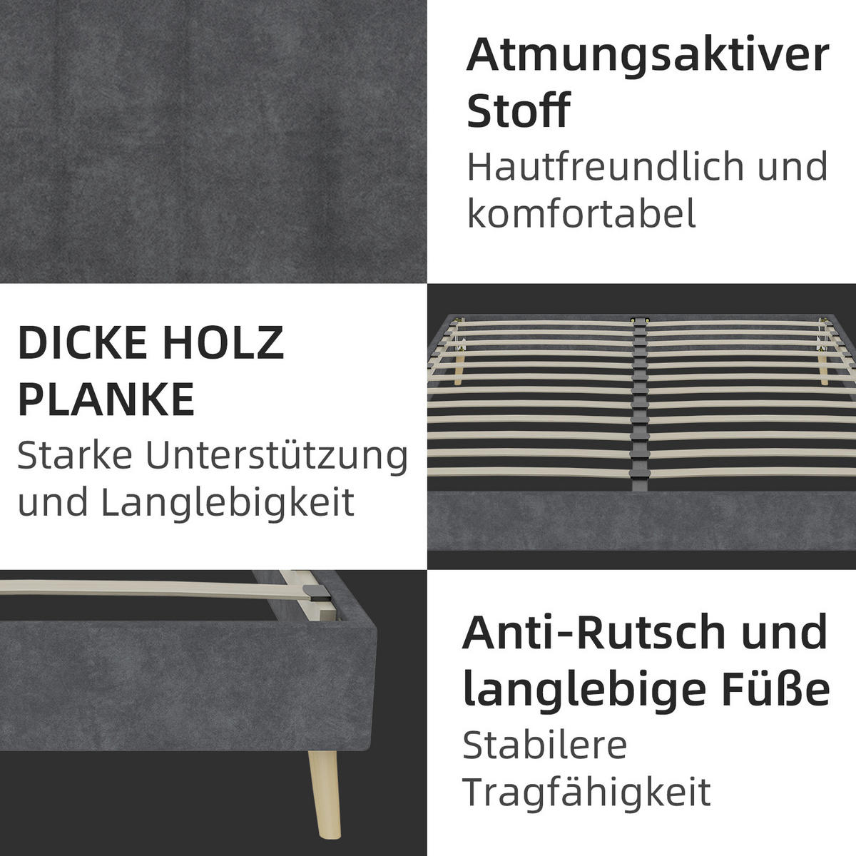 POLSTERBETT 140/200 cm grau aus Stoff und Metall mit Stauraum - Grau, Textil (140/200cm) - OKWISH