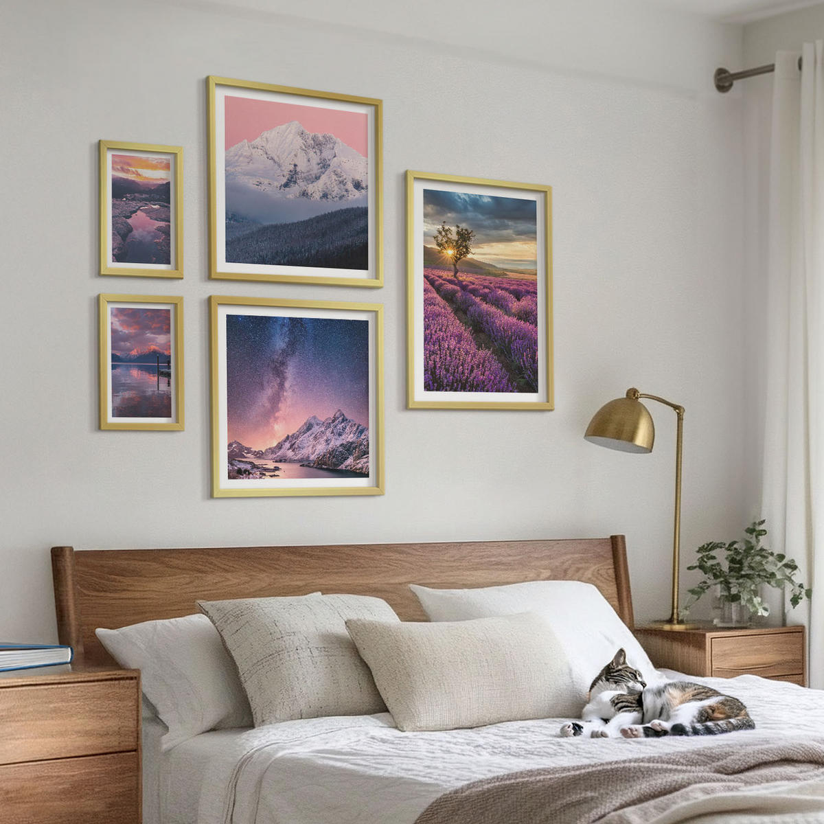 BILDER SET 5er Set - 50x50 cm & 20x30 cm & 40x60 cm Goldrahmen - Nachtstädte mit Neonlichtern - Goldfarben, Kunststoff (40/60cm) - TULUP