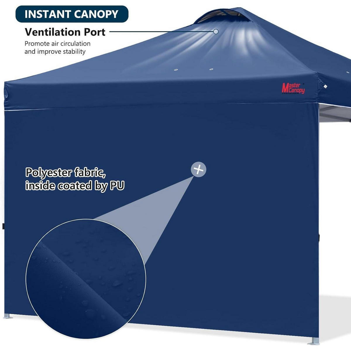 FALTPAVILLON 2,5 x 2,5 m mit Seitenwand Marineblau - Dunkelblau, Textil (238/257/238cm)