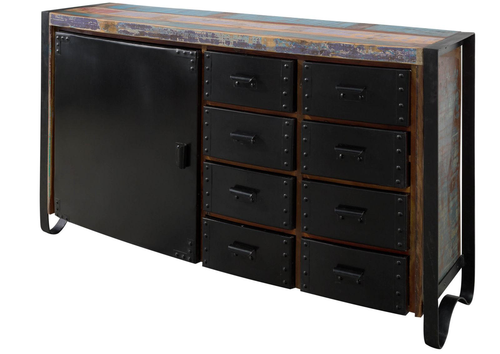 SIDEBOARD Altholz 143x43x90 mehrfarbig lackiert INDUSTRIAL #102 - Multicolor, Holz (143/90/43cm) - Massivmoebel24