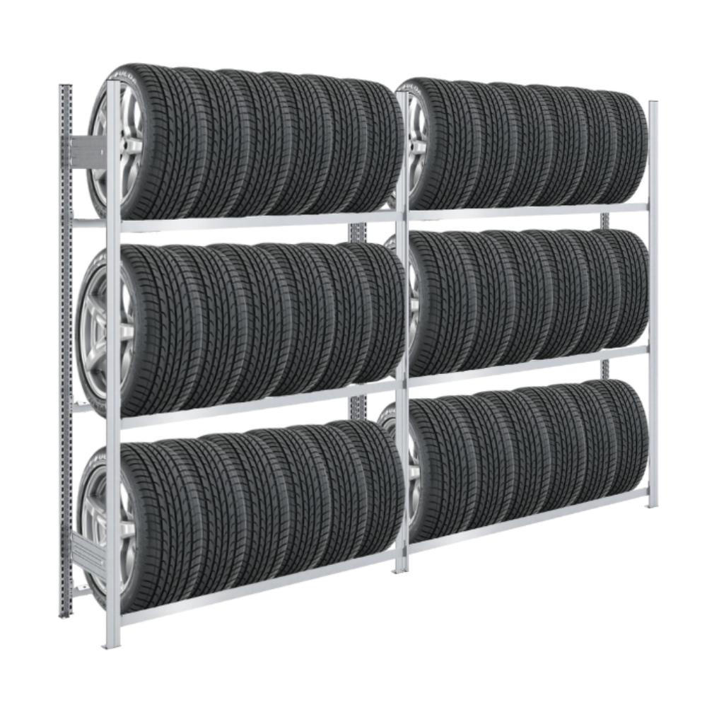 REIFENREGAL TIRE PRO 2er-Set für insgesamt 30 Reifen 3 Ebenen 150kg Fachlast pro Ebene Verzinkt - Silberfarben, Metall (260/200/43cm) - PROREGAL