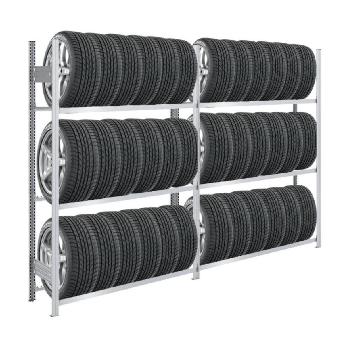 REIFENREGAL TIRE PRO 2er-Set für insgesamt 30 Reifen 3 Ebenen 150kg Fachlast pro Ebene Verzinkt - Silberfarben, Metall (260/200/43cm) - PROREGAL