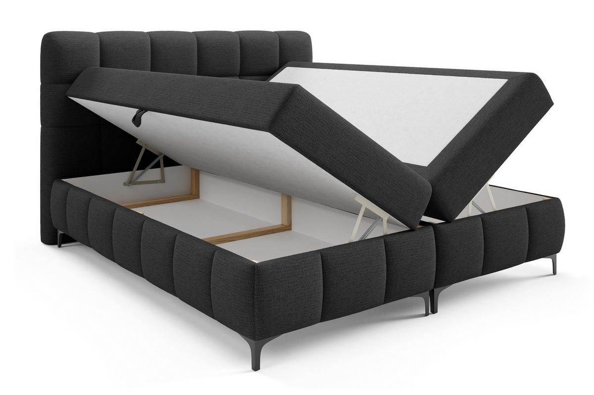 BOXSPRINGBETT 140x200 Altessa mit Bettkasten, Matratze, Topper, Schwarz - Schwarz, Holz/Textil (140/200cm) - Emporius