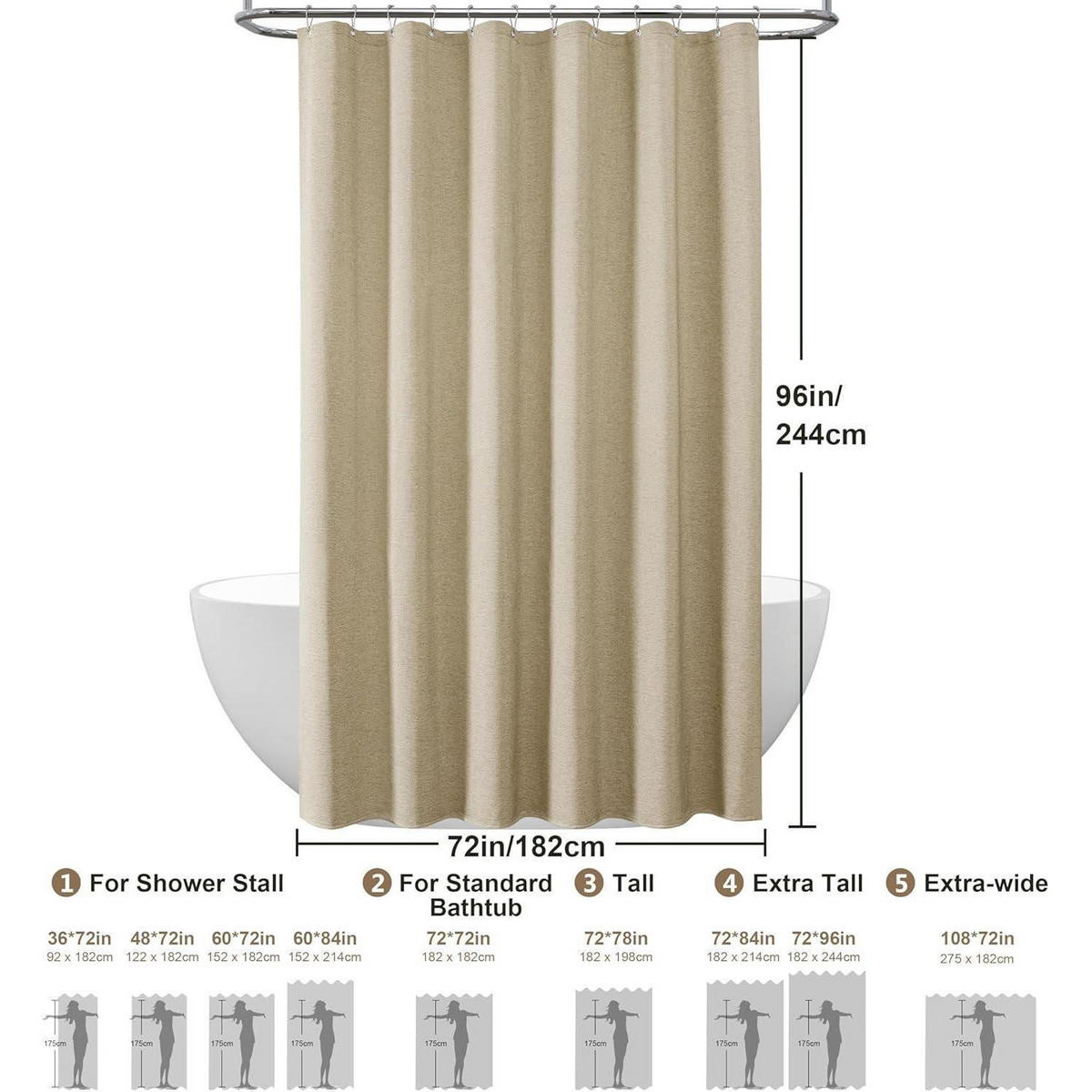DUSCHVORHANG Leinen 182 x 244 cm Taupe - Beige, Textil (182/244cm)