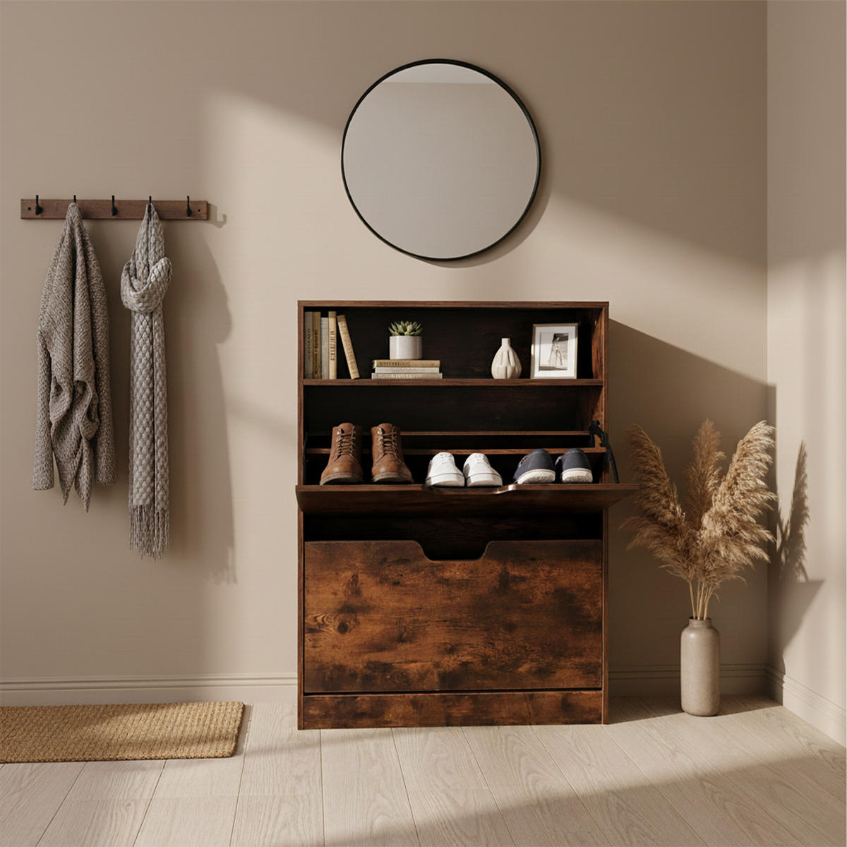 SCHUHSCHRANK - Dunkelbraun, Holzwerkstoff/Kunststoff (80/102/24cm) - Relaxdays