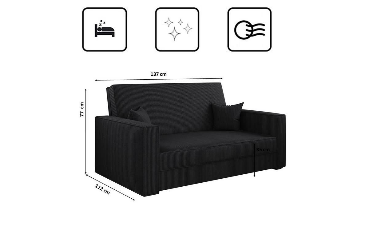 SOFA, Schlaffunktion - America Stoff Poso Schwarz - Schwarz, Holz (137/77/112cm) - Kaiser Möbel