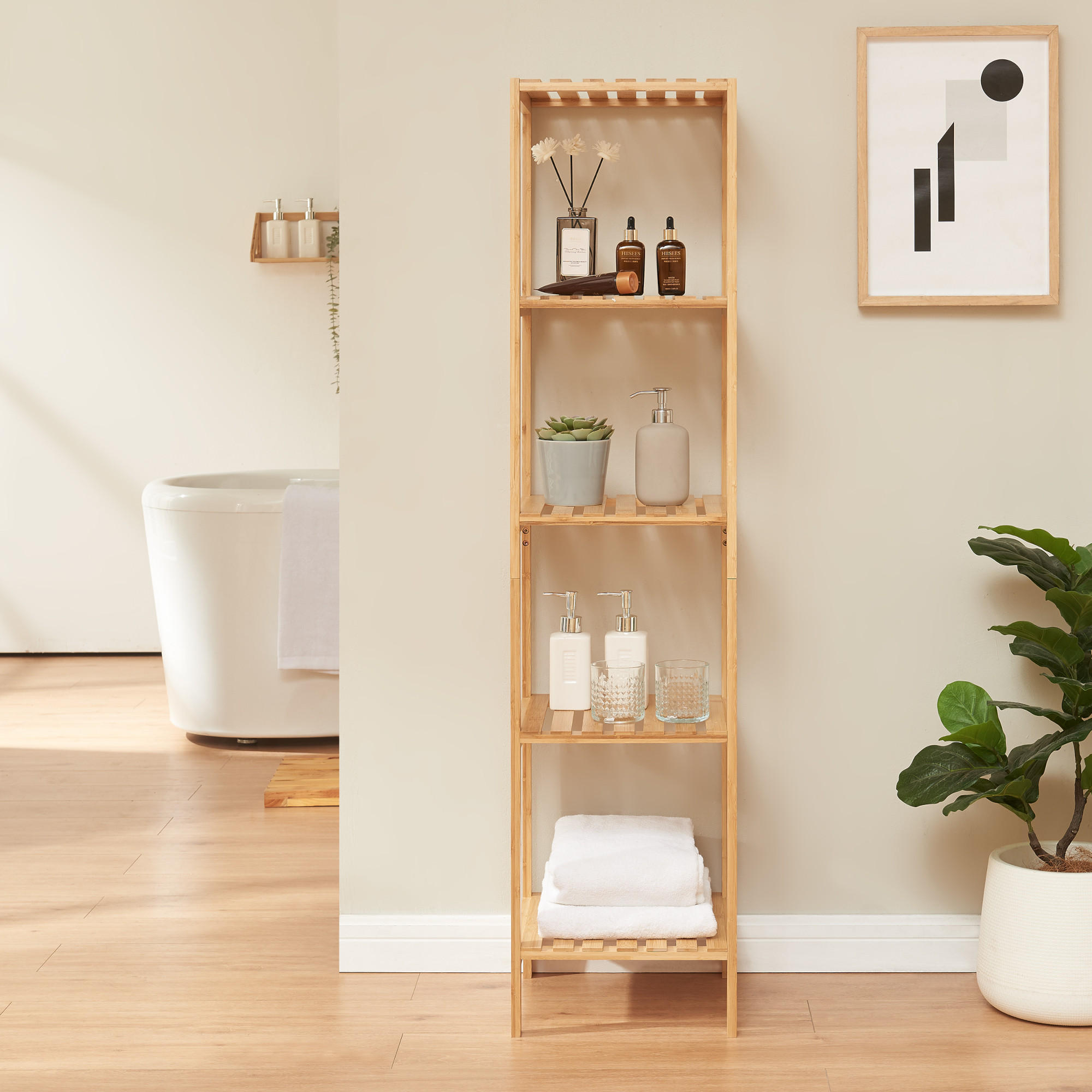 BADEZIMMERREGAL Lierne - Naturfarben, Holz (33/140/34cm) - [en.casa]