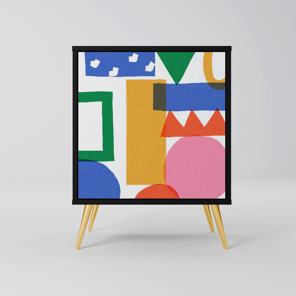 SIDEBOARD GEOMETRIC GLIMMER, Grau, 57,5x42x72,5 cm, Schwarze Metallfüße - Multicolor/Schwarz, Holzwerkstoff/Metall (57.5/72.5/42cm) - SpaceRebels